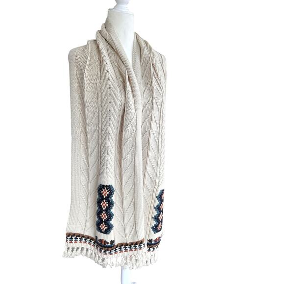 Chaser Knit Scarf Cream‎ Cotton Nordic Tribal Tassel Cozy Winter Boho Ski NWOT - Picture 5 of 11